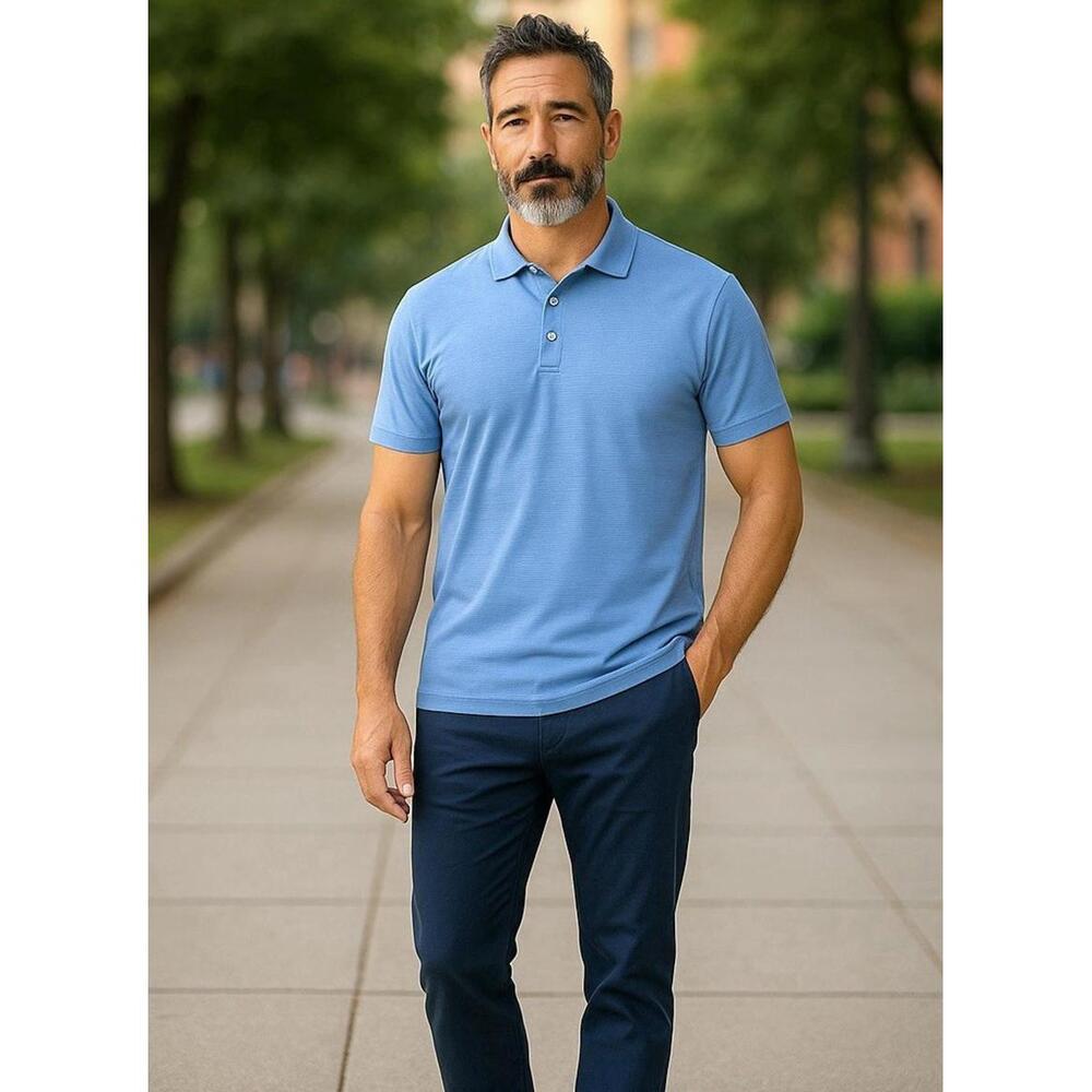 Antigua Golf Men's 3XL Avalon Textured Blue Performance Solid Polo Shirt NEW